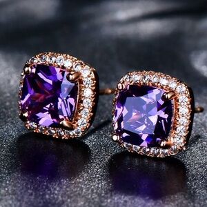 Elegant and Beautiful Purple and Rose Gold Stud Earrings